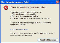 Files indexation process failed message Screenshot 1