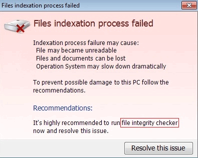 Files indexation process failed Fake Message Screenshot 2
