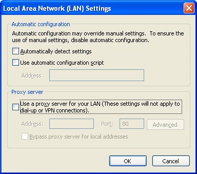LAN settings in IE