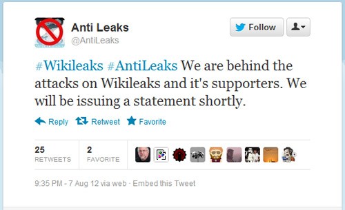 antileaks tweet claim ddos attack against wikileaks