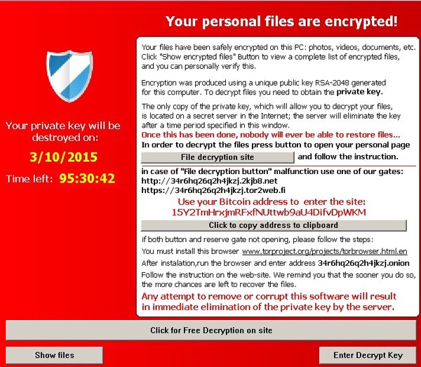 teslacrypt ransomware threat message screen