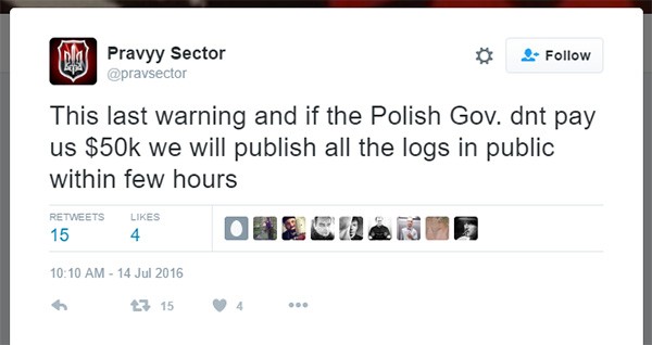 Pravvy sector hackers ransom $50k from Polish government