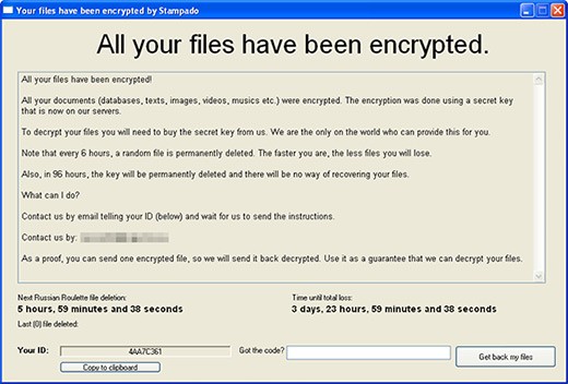 stampado ransomware encryption message