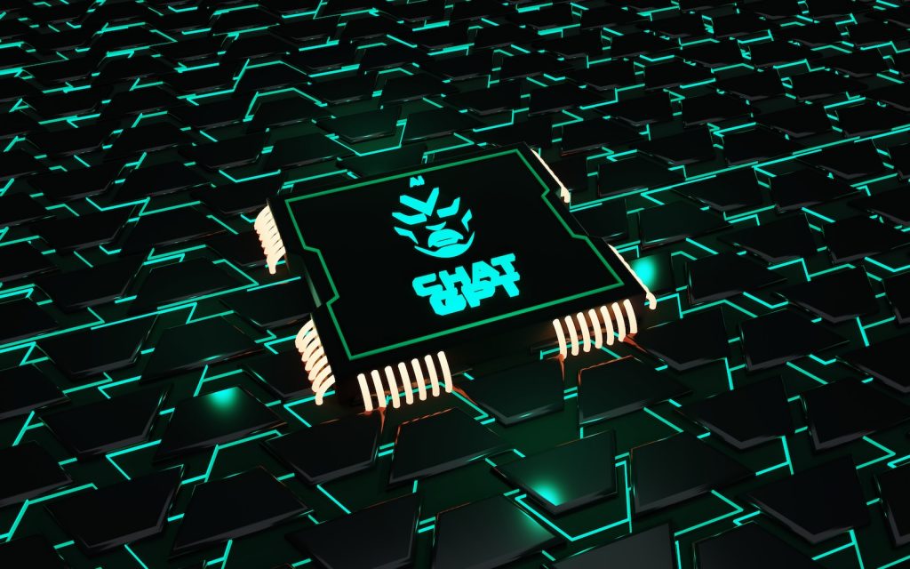a computer chip that is glowing green in the dark